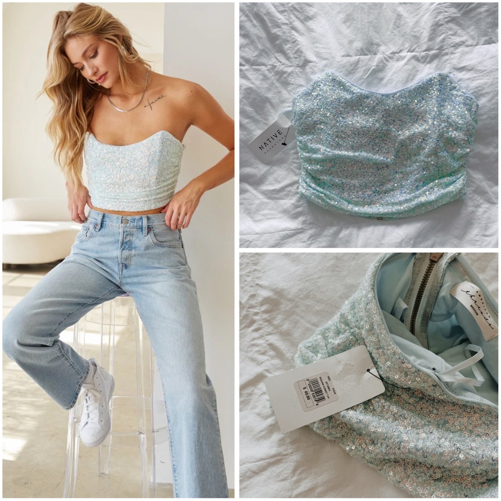 American Threads 💗 Jemma aqua sequin corset bustier top